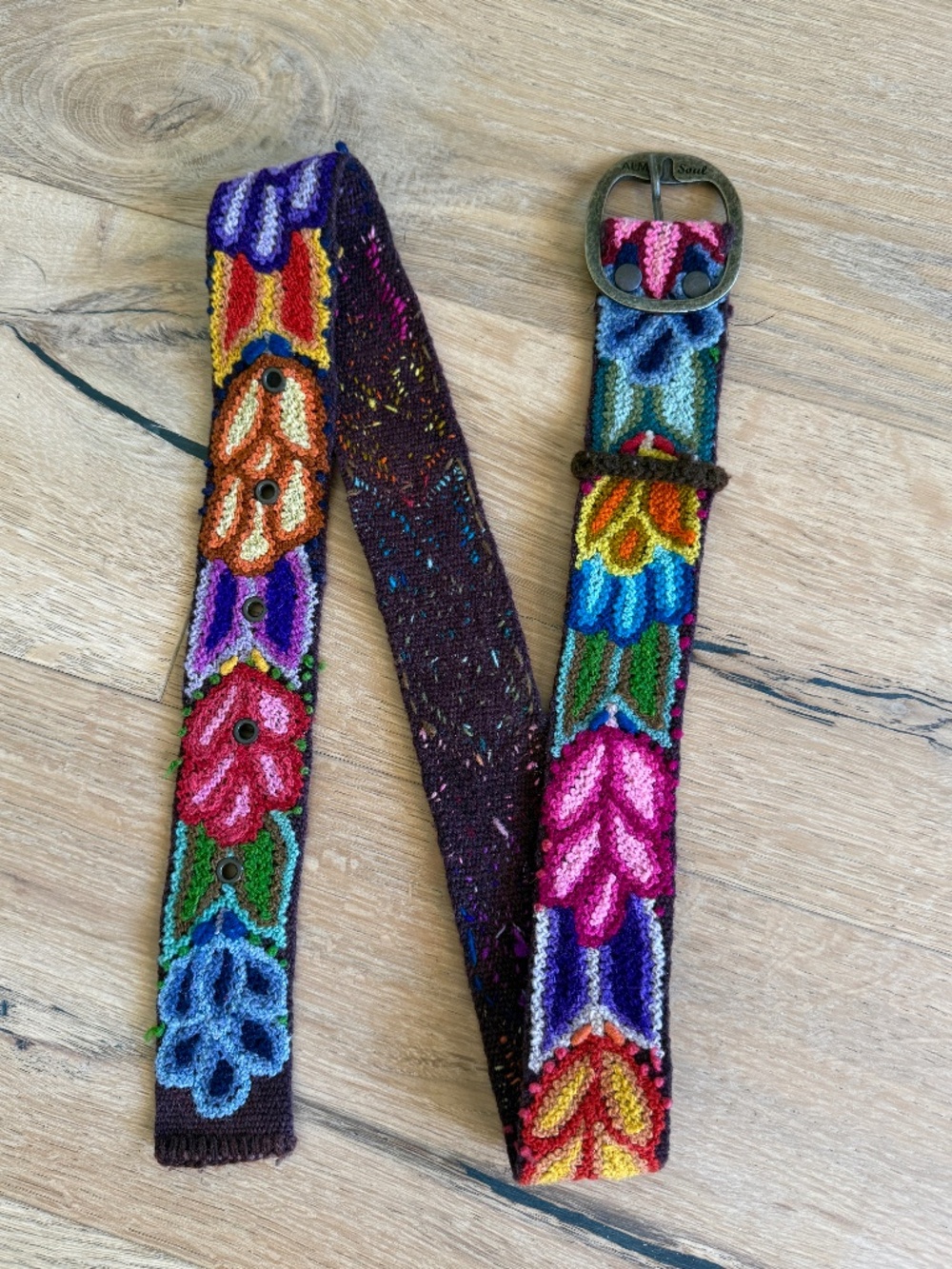 Alma Soul Peru 100% Wool Embroidered Floral Belt